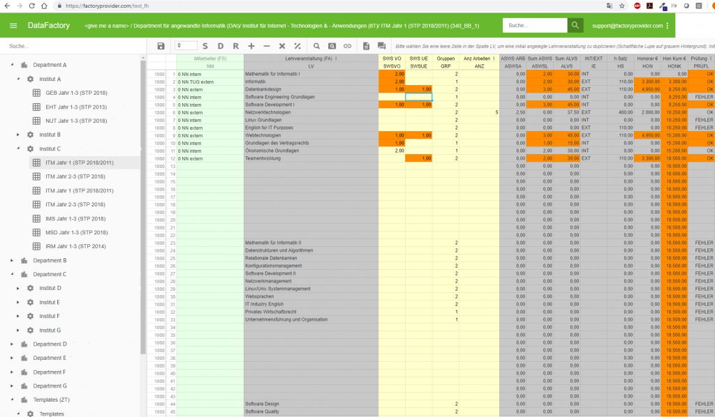 Screenshot OCT Lehrveranstaltungsplanung