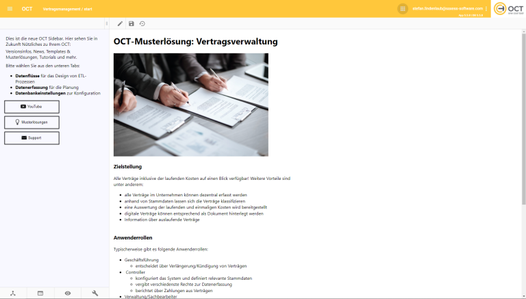 Vertragsmanagement mit OCT: Startseite