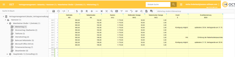 Vertragsmanagement mit OCT: Detaillierte Datenerfassung je Vertrag